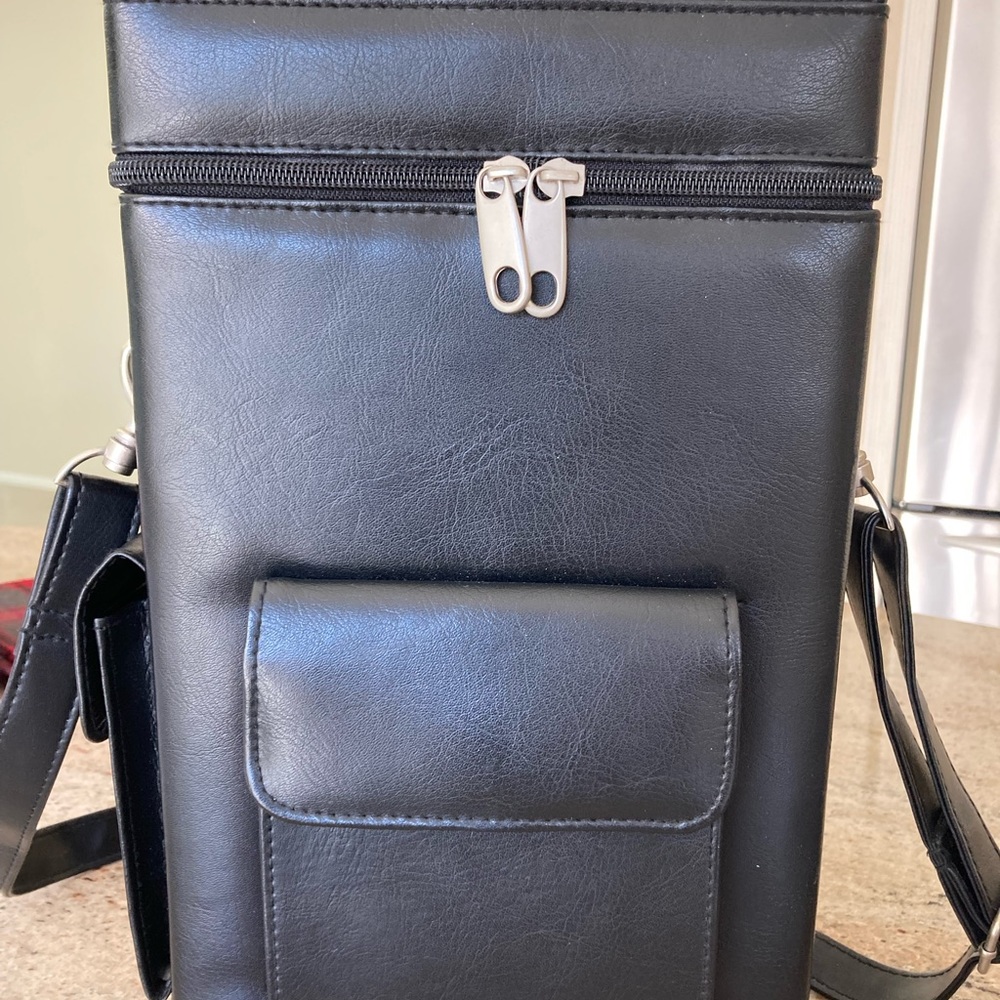 Black leather wine caddy